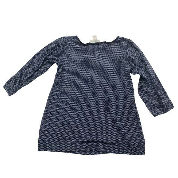 Ann Taylor Loft Womens Navy Printed Top Size S Boho Tie Neck 3/4 Sleeve - Picture 4 of 6